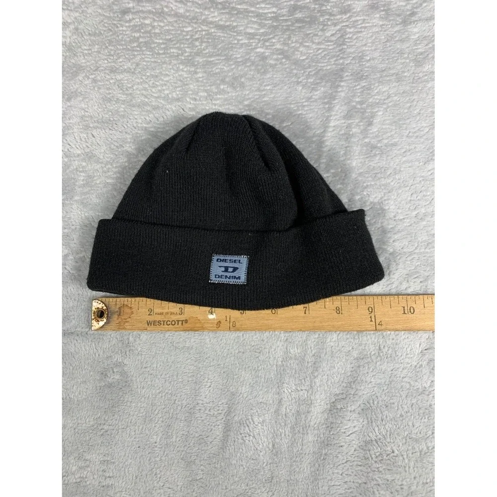 Diesel Denim Division Knit Beanie Hat Mens Black Made in Italy Cuffed One